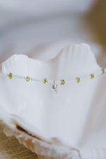 Tiny Shell Pendant - Green and White Beaded Necklet