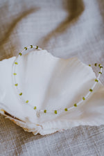 Tiny Shell Pendant - Green and White Beaded Necklet