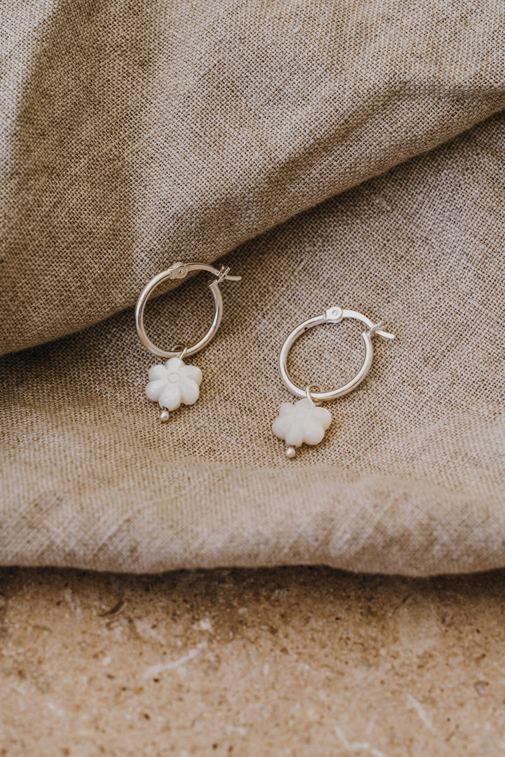Mother of Pearl Flower Hoop Earrings