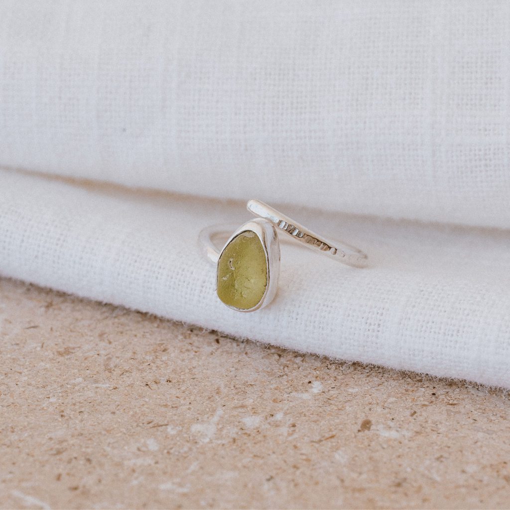 Lemon Yellow Adjustable Seaglass Ring