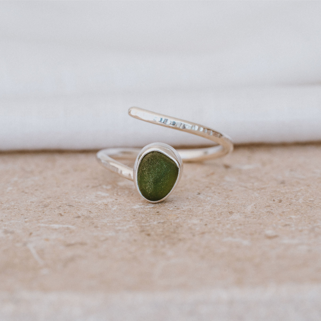 Woodland Green Adjustable Seaglass Ring