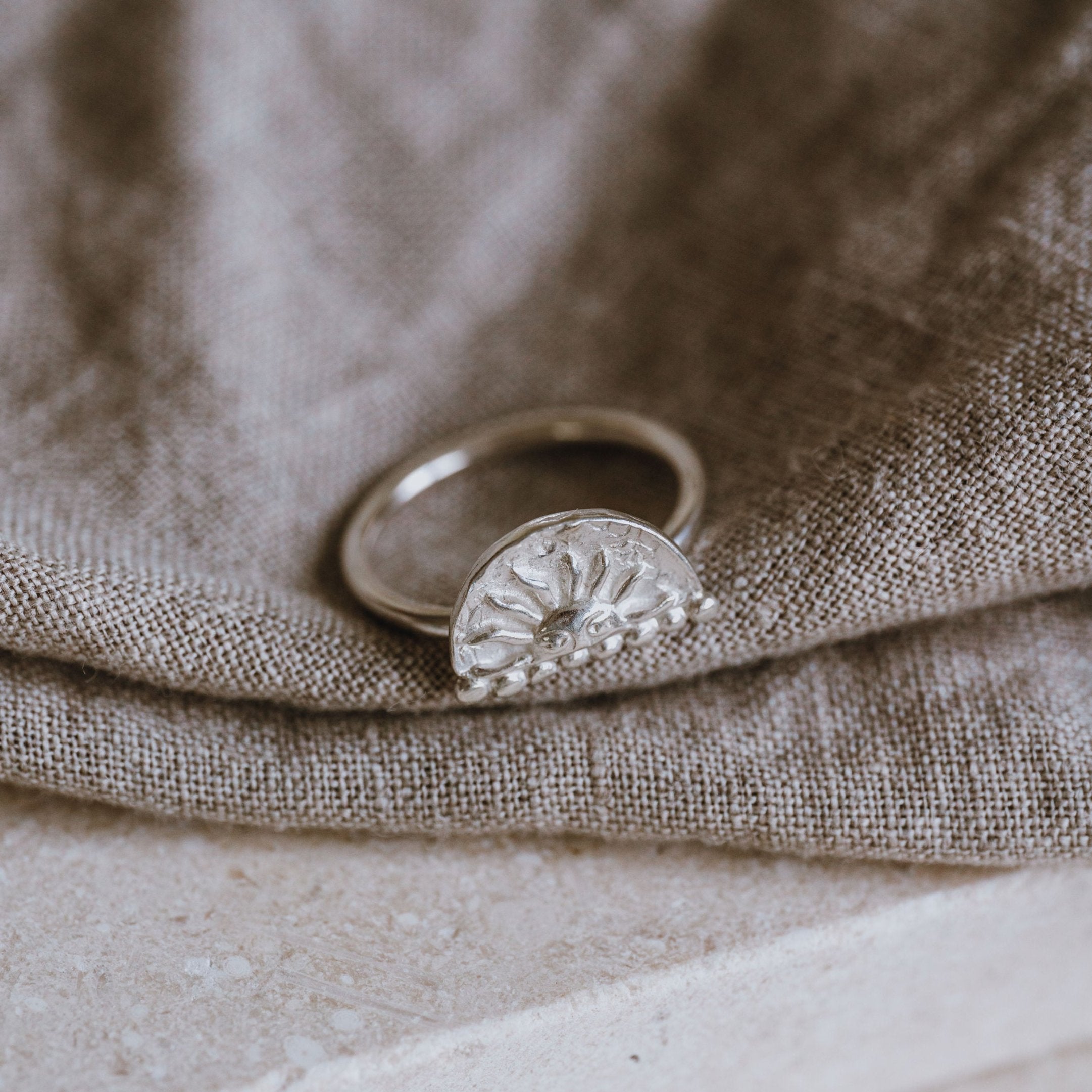 'Helia Goddess" Half Sun Silver Ring