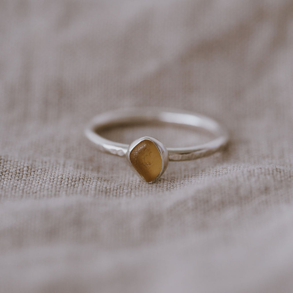 Sale Stock - Lemon Yellow Seaglass Ring Size Q