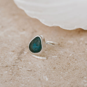 Deep Turquoise Adjustable Seaglass Ring