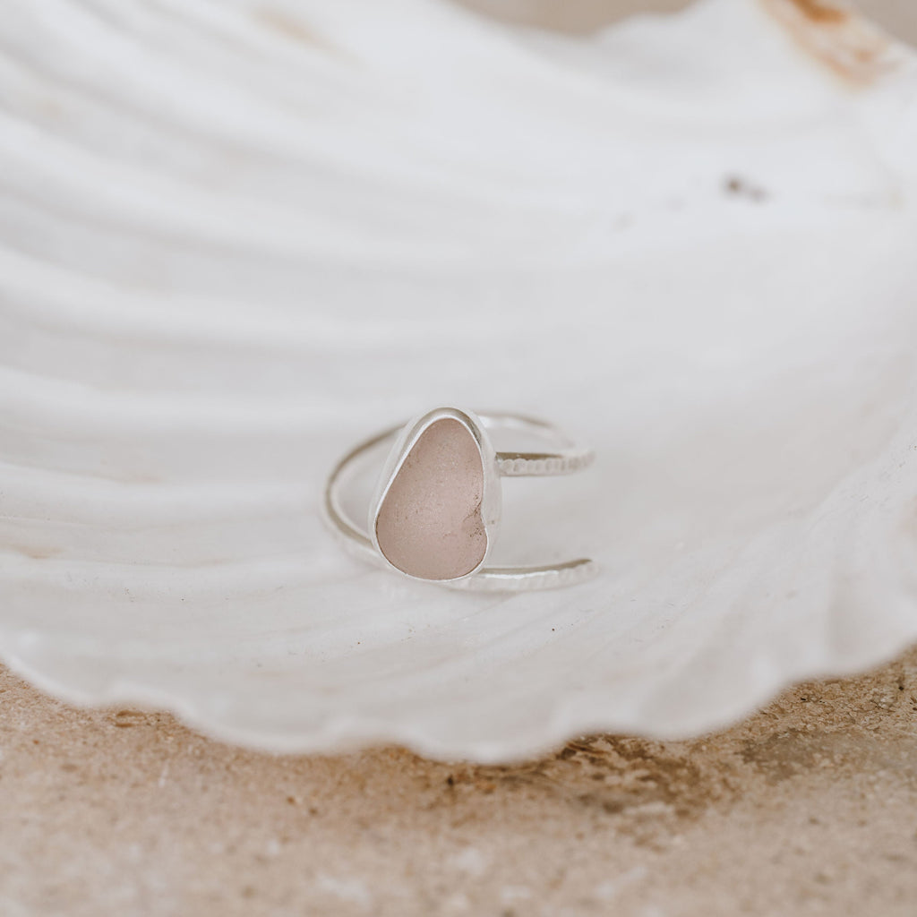Small Blush Pink Adjustable Seaglass Ring