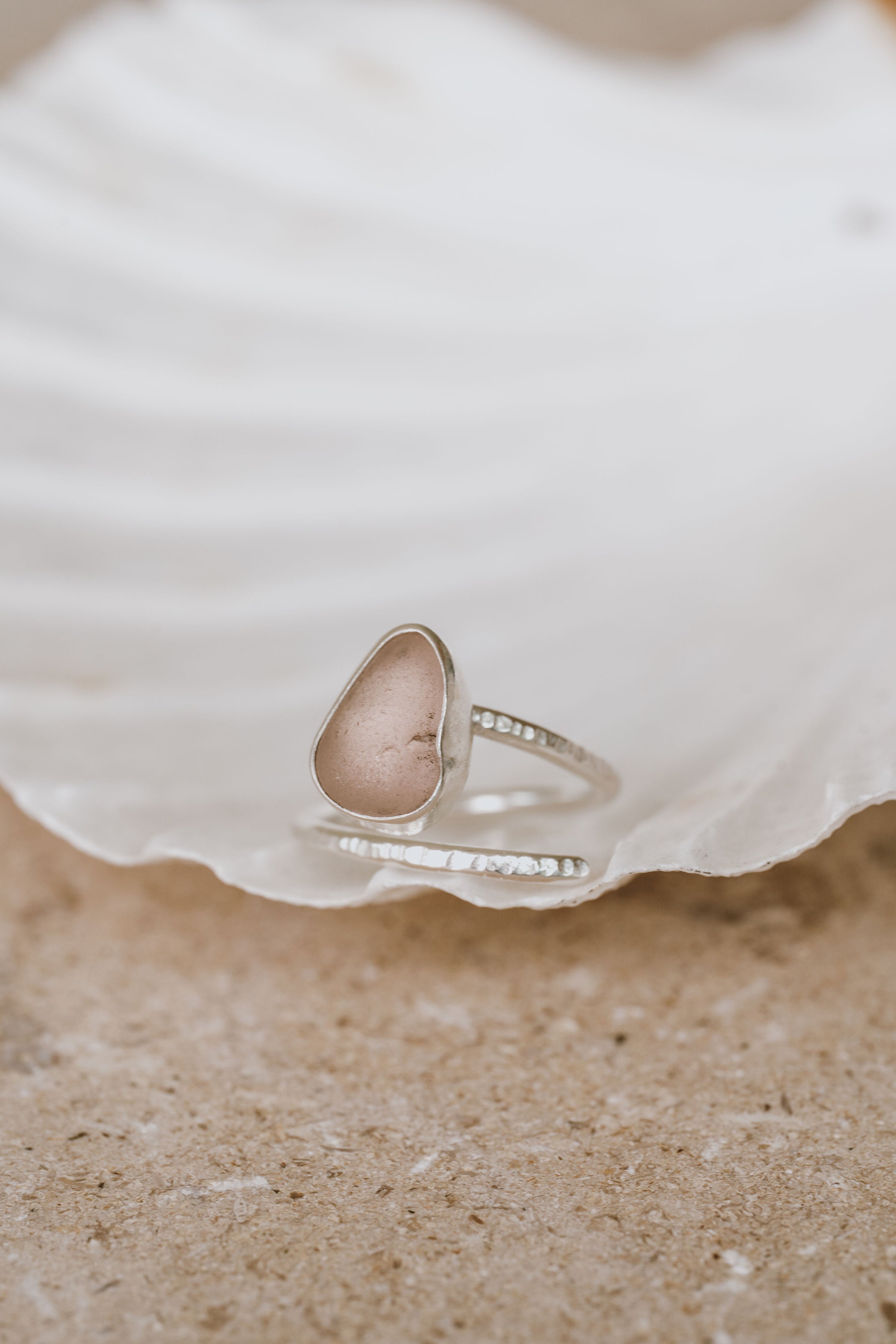 Small Blush Pink Adjustable Seaglass Ring