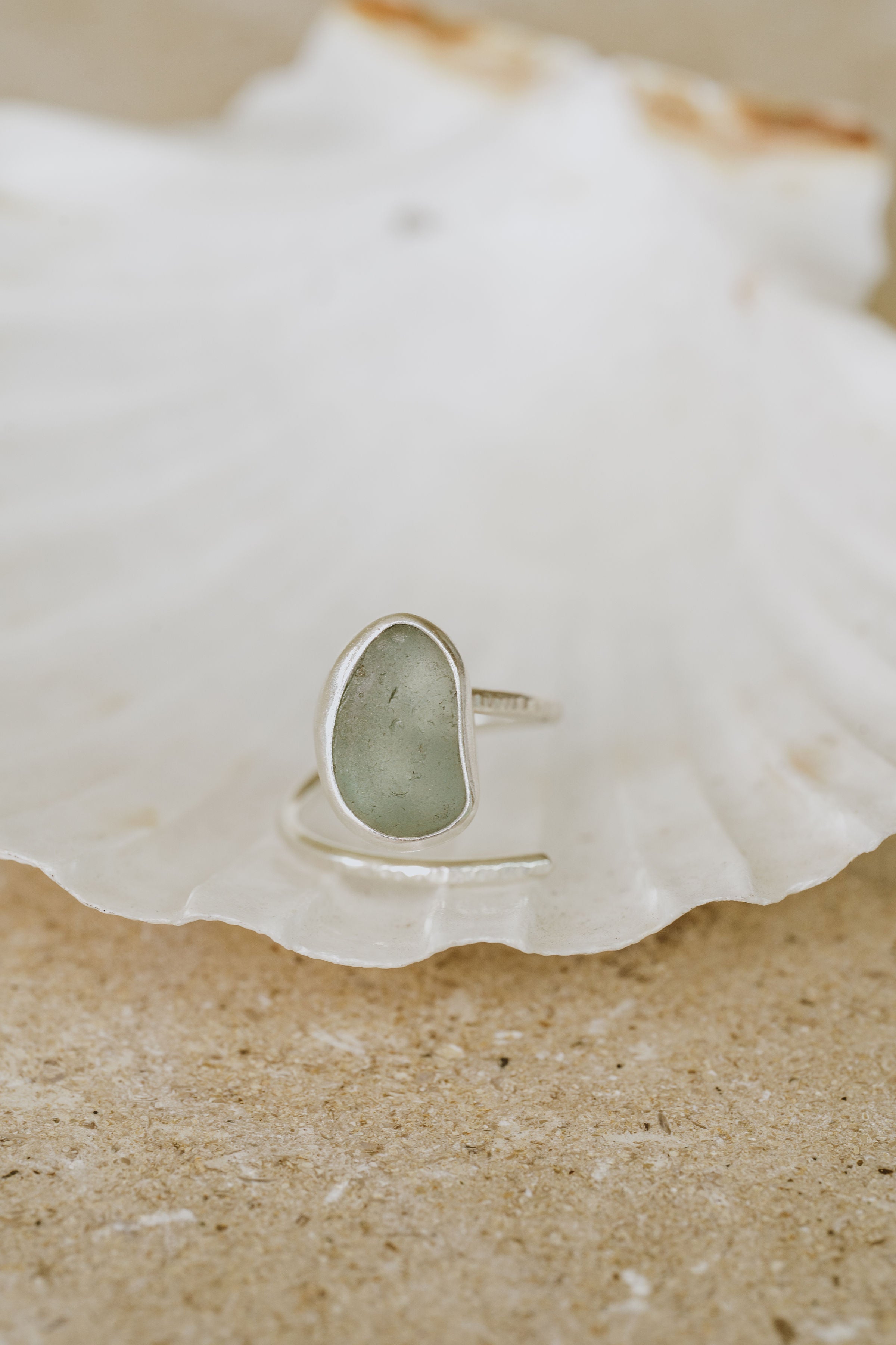 Large Sage Green Adjustable Seaglass Ring