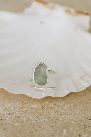Large Sage Green Adjustable Seaglass Ring