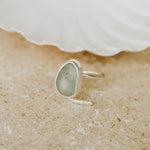 Large Sage Green Adjustable Seaglass Ring