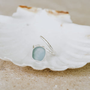 Large Baby Blue Adjustable Seaglass Ring