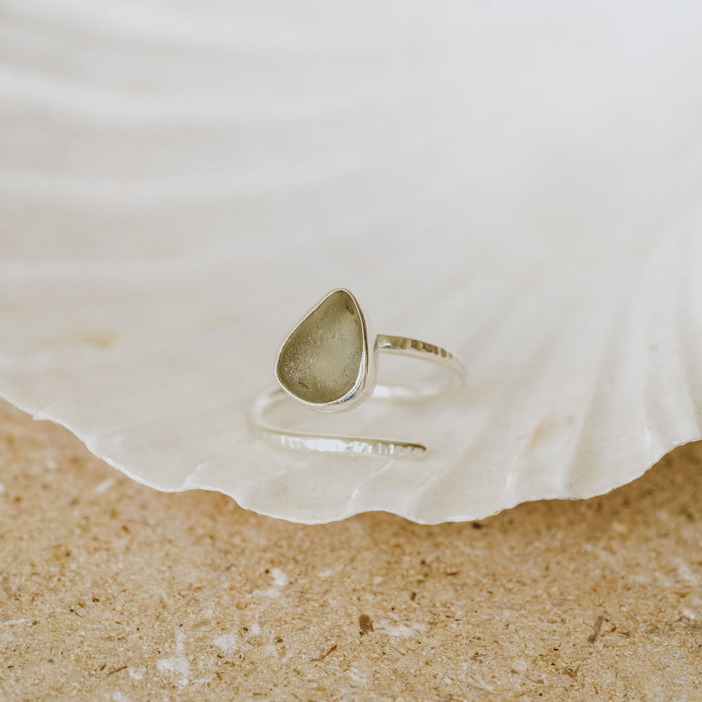 Small Sage Green Adjustable Seaglass Ring