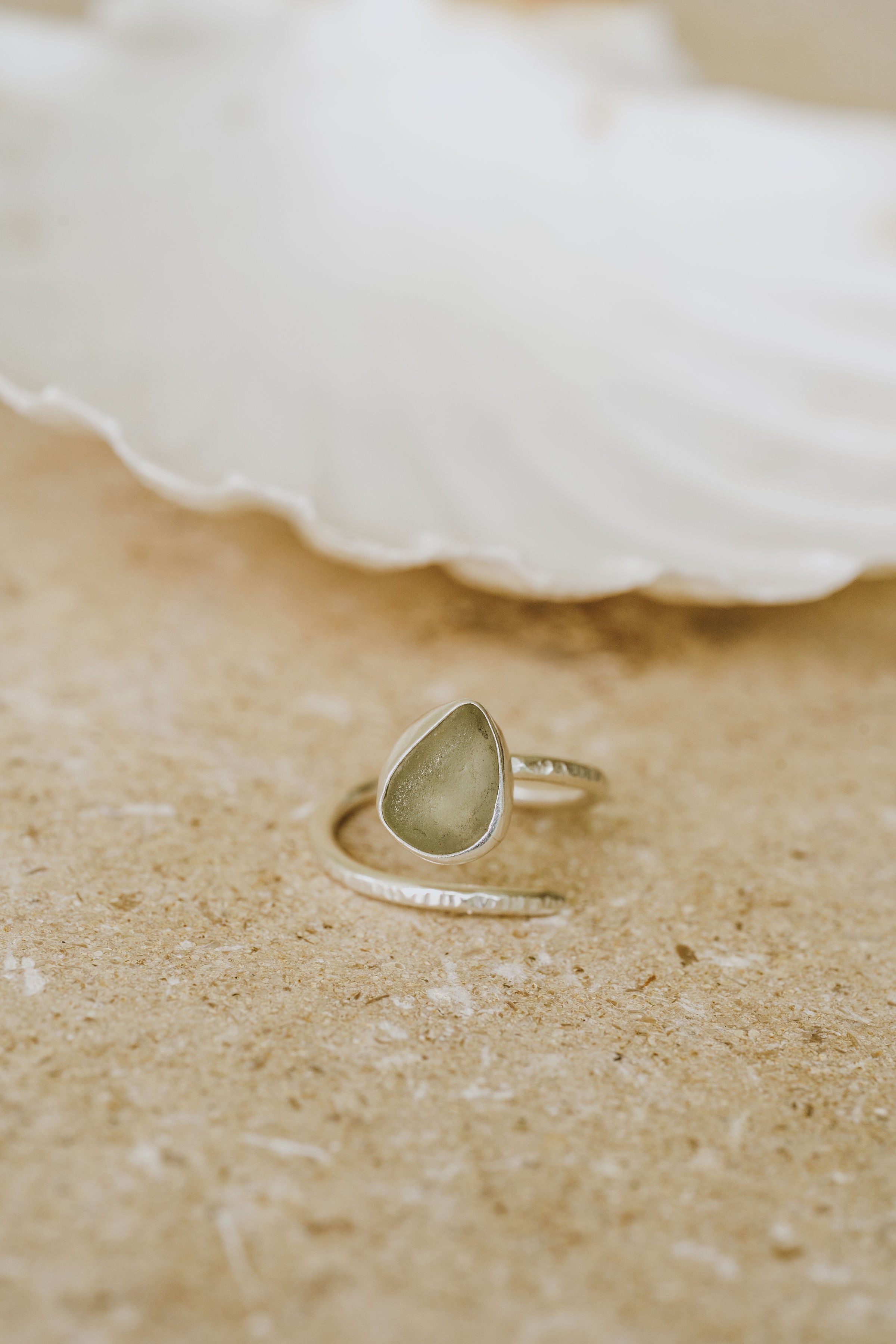 Small Sage Green Adjustable Seaglass Ring