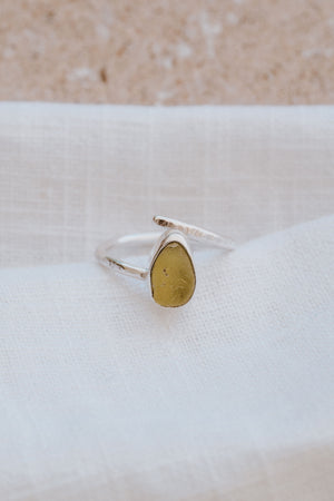 Lemon Yellow Adjustable Seaglass Ring