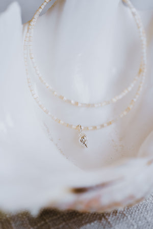 Tiny Shell Pendant - Neutral Beaded Necklet