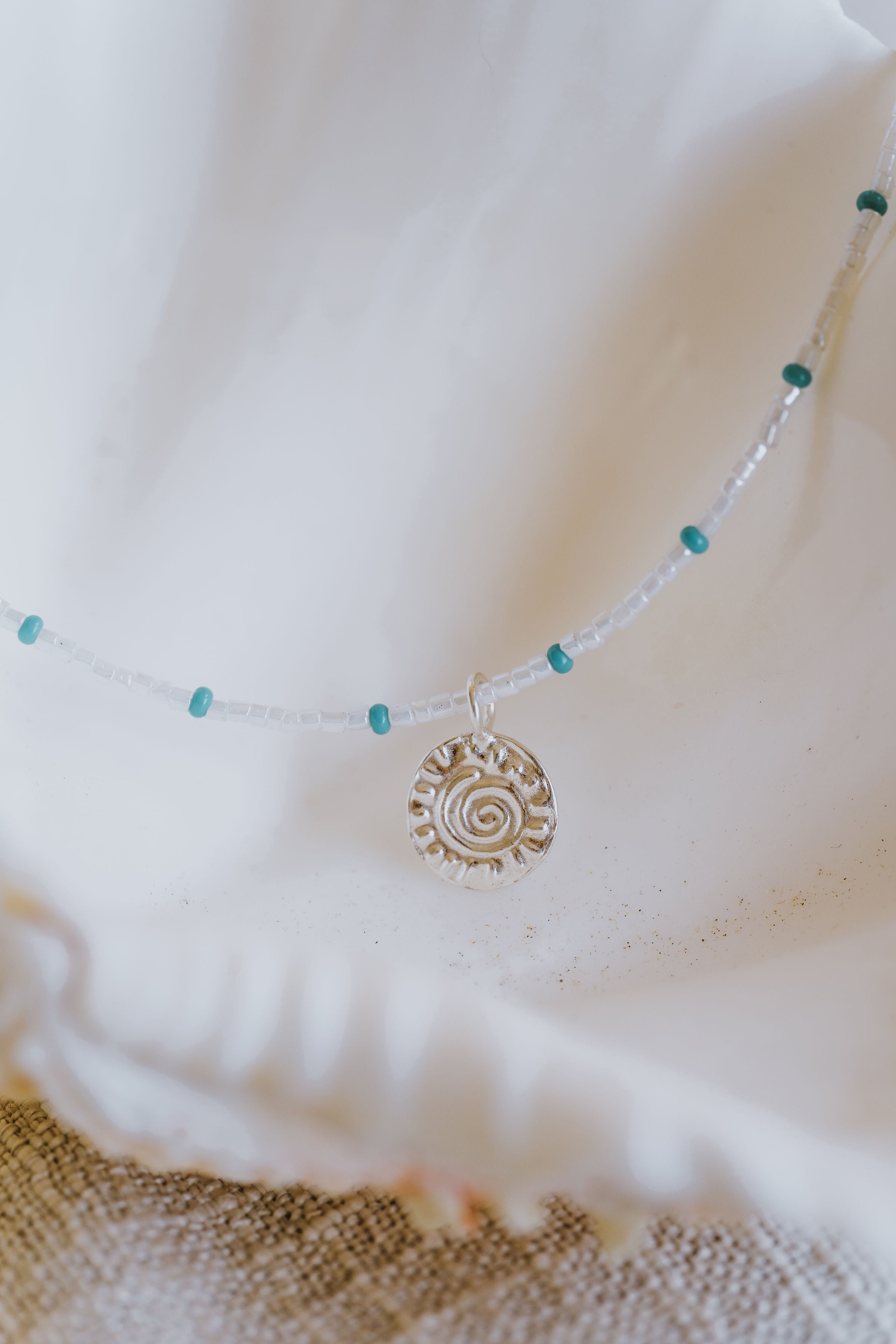 Mindfulness Pendant - Turquoise and White Beaded Necklet