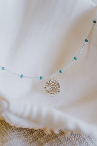 Mindfulness Pendant - Turquoise and White Beaded Necklet
