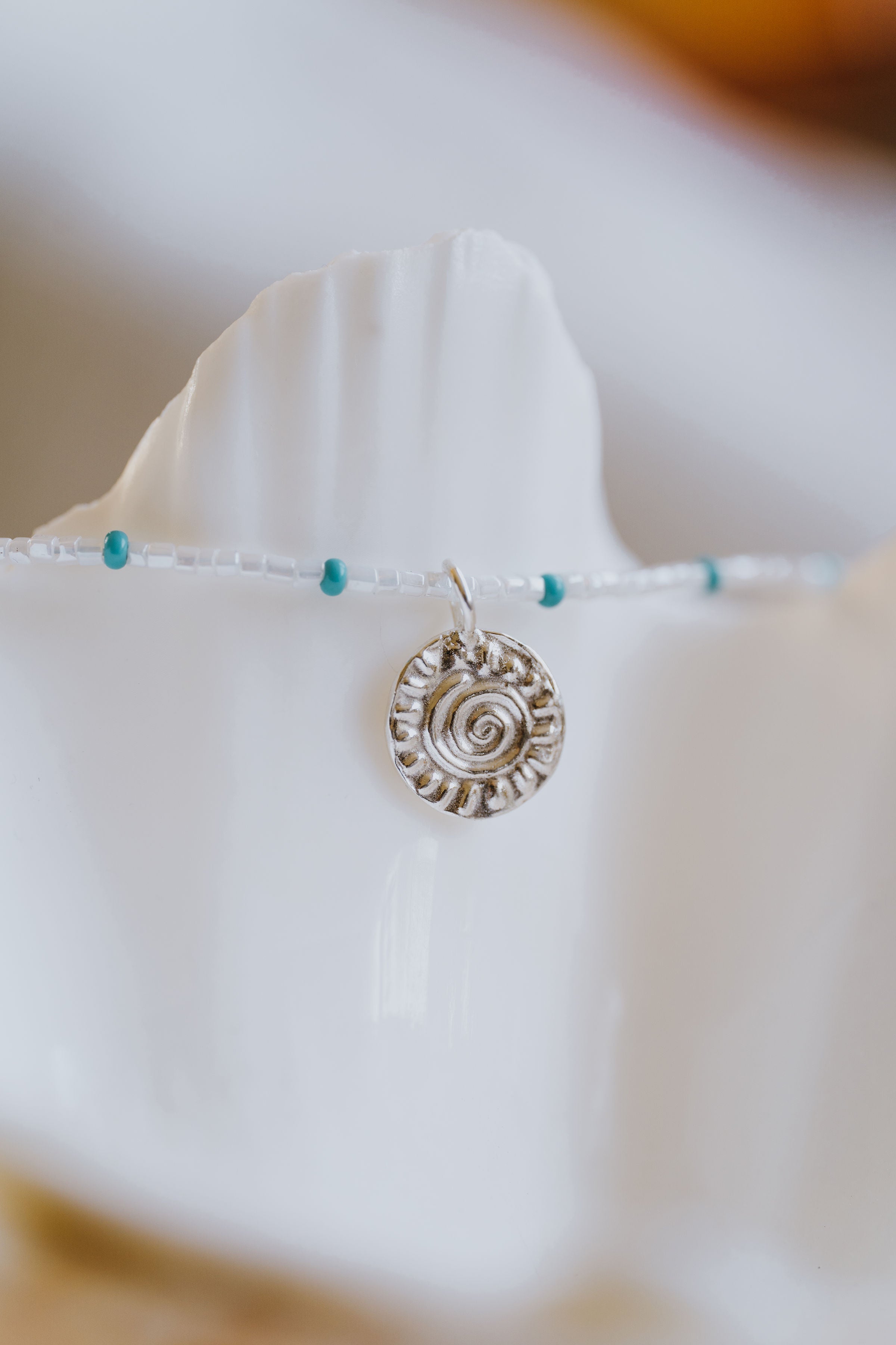 Mindfulness Pendant - Turquoise and White Beaded Necklet