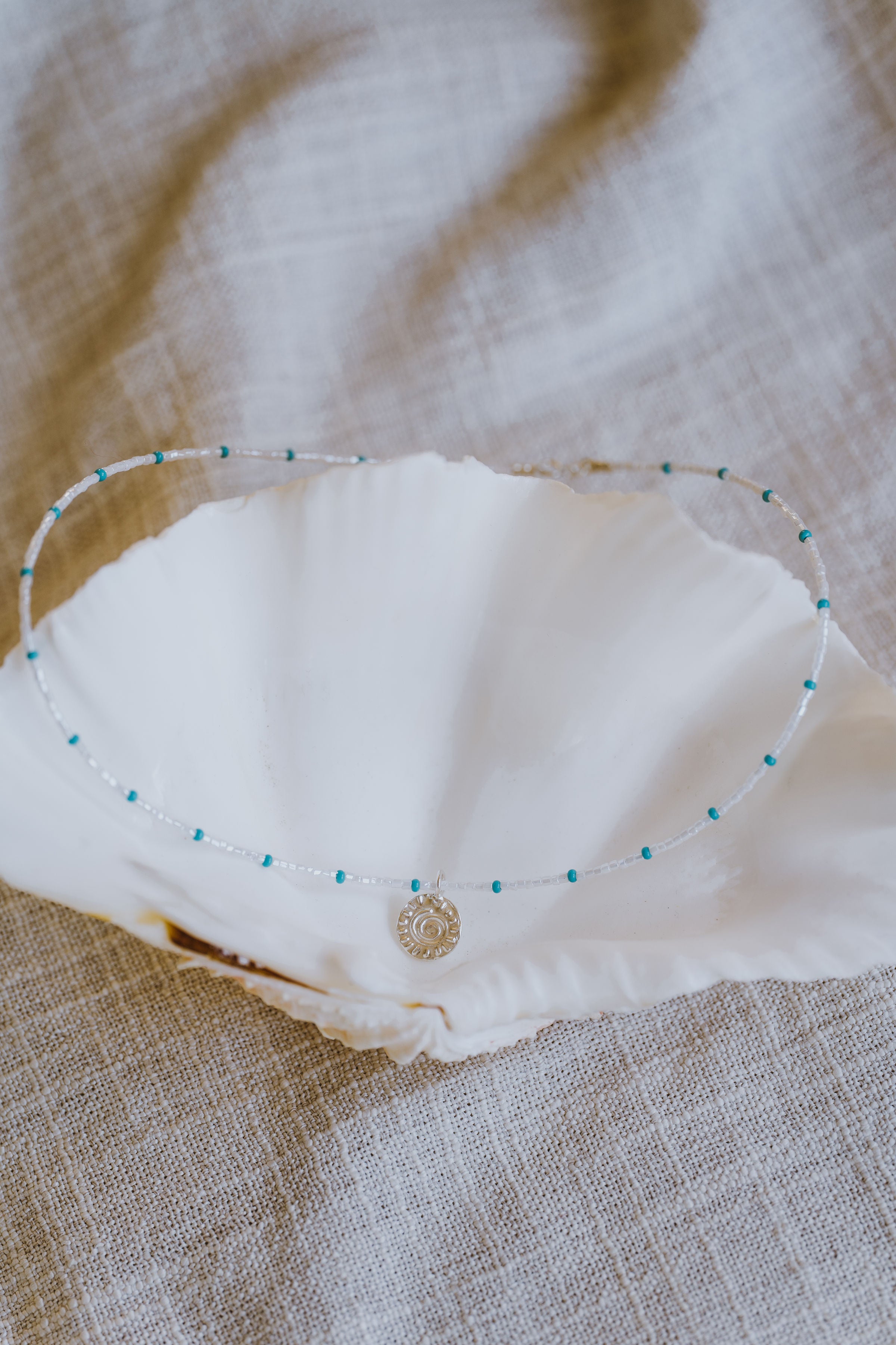 Mindfulness Pendant - Turquoise and White Beaded Necklet