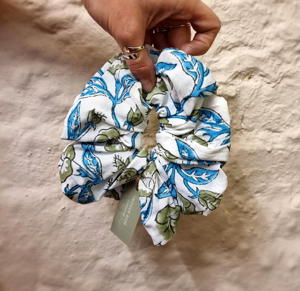 Imogen Rose Block Print Scrunchie - Blue and Green