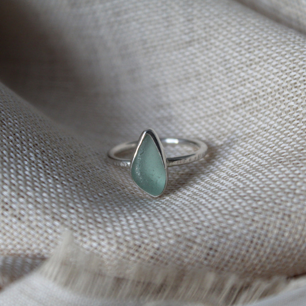 Sea Glass Ring F - Seafoam Green/Blue (Size Q)