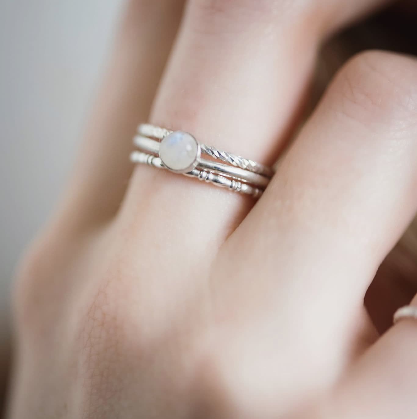 Natural Rainbow Moonstone Stacking Ring