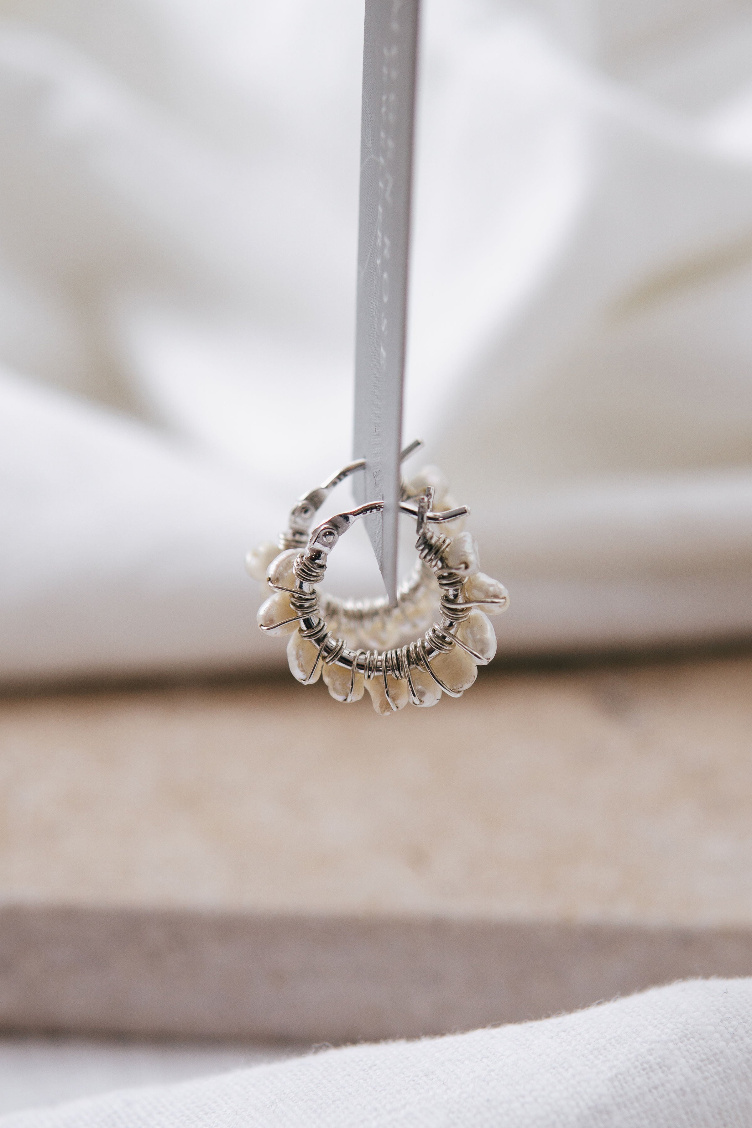 'Petites Perles' Silver Hoop Earrings