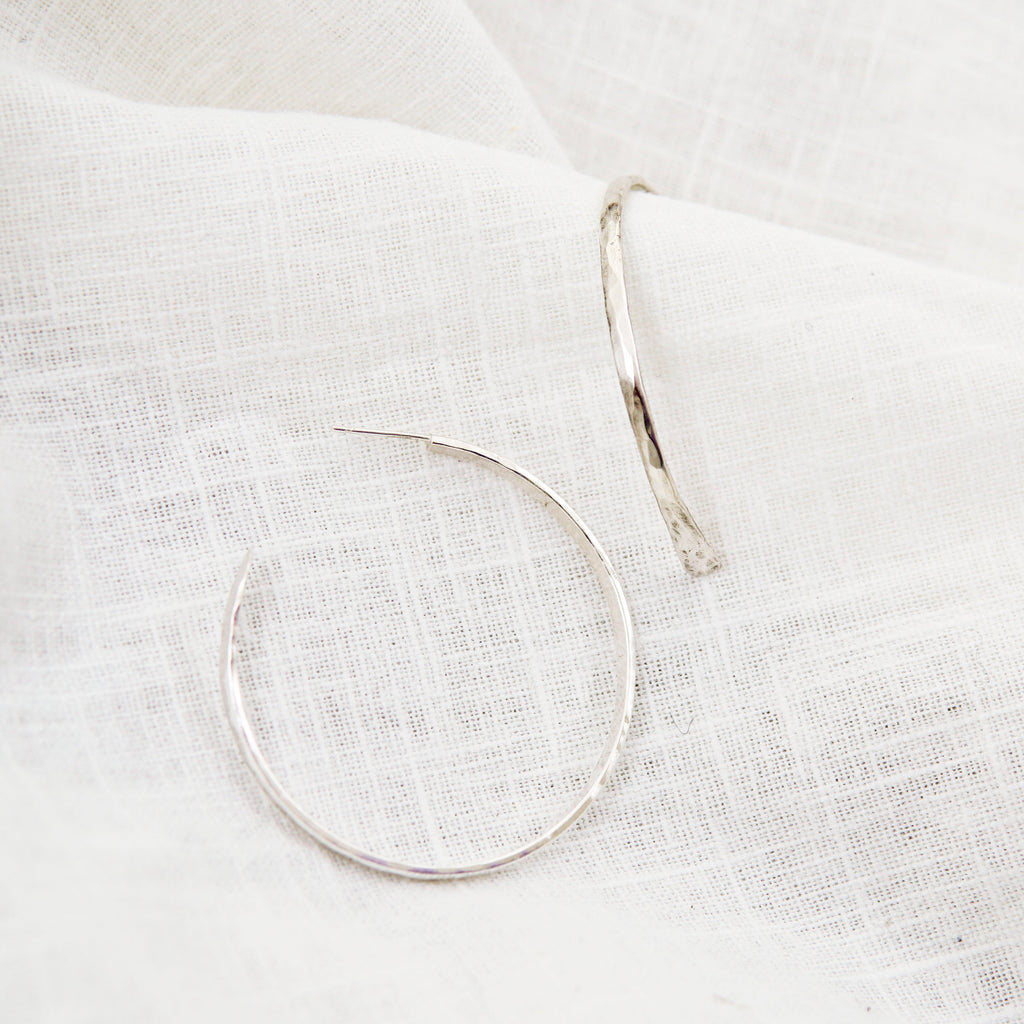 Large Sterling Silver Hammered Hoops