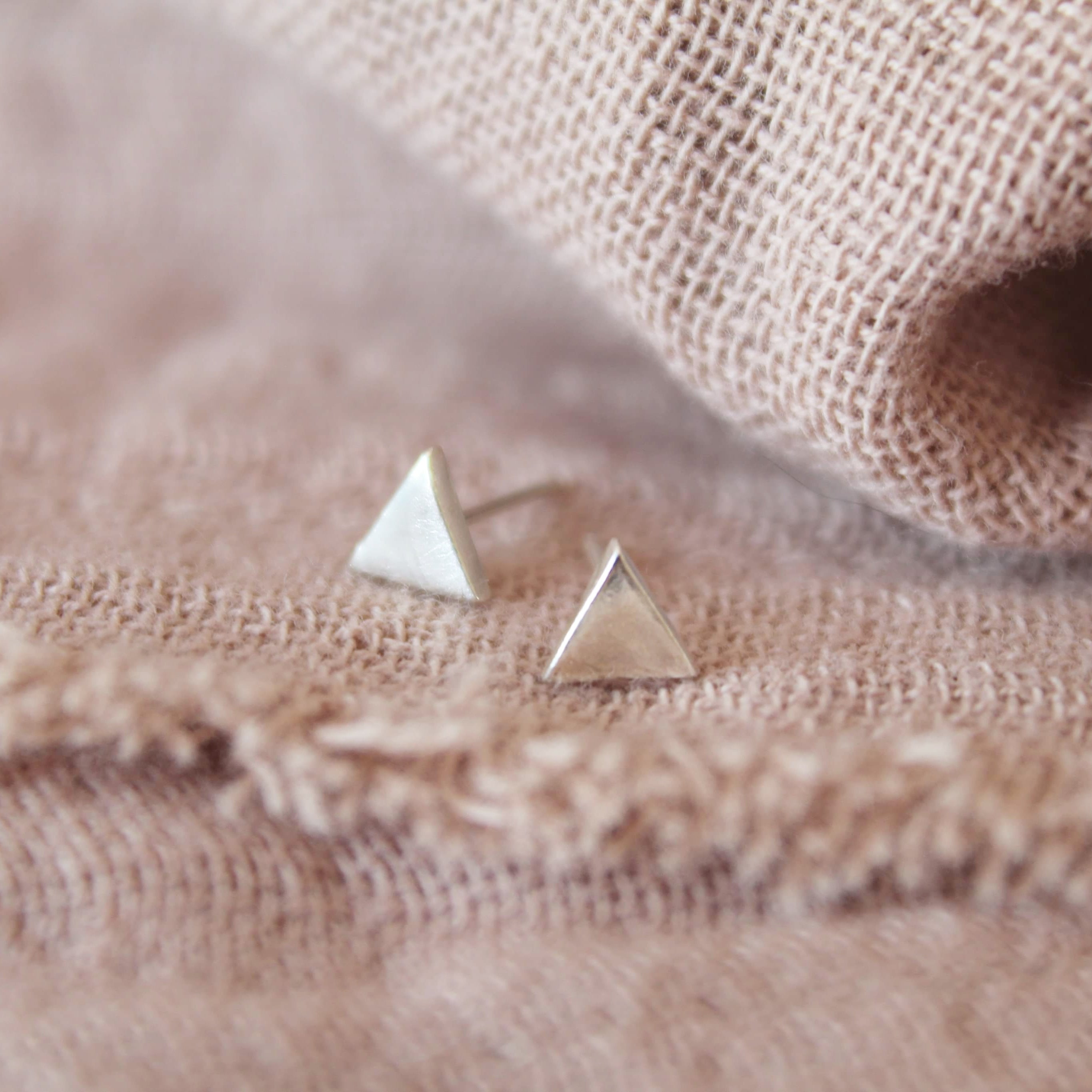 Simple Silver Triangle Stud Earrings