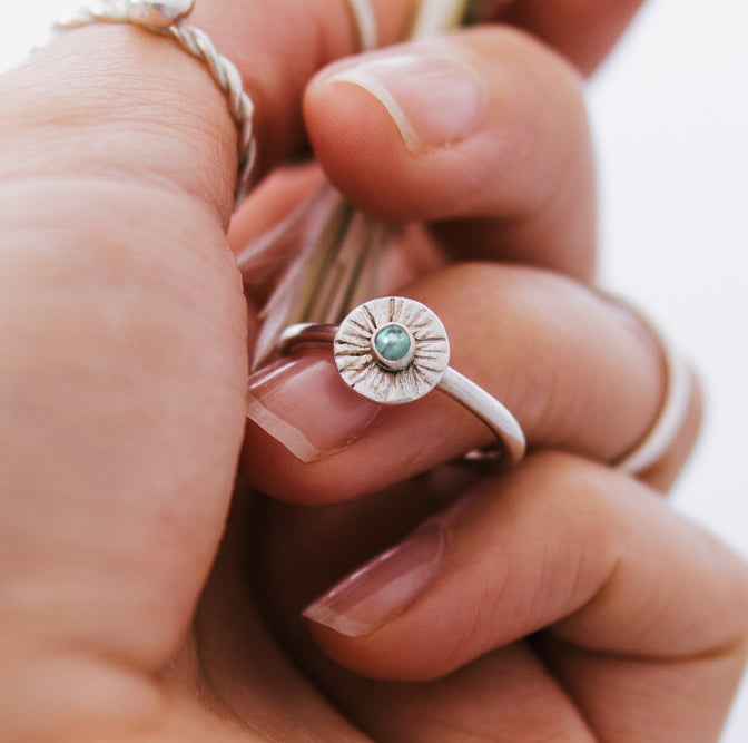 Turquoise Sunbeam Sterling Silver Ring