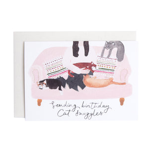 'Birthday Cat Snuggles' Greetings Card